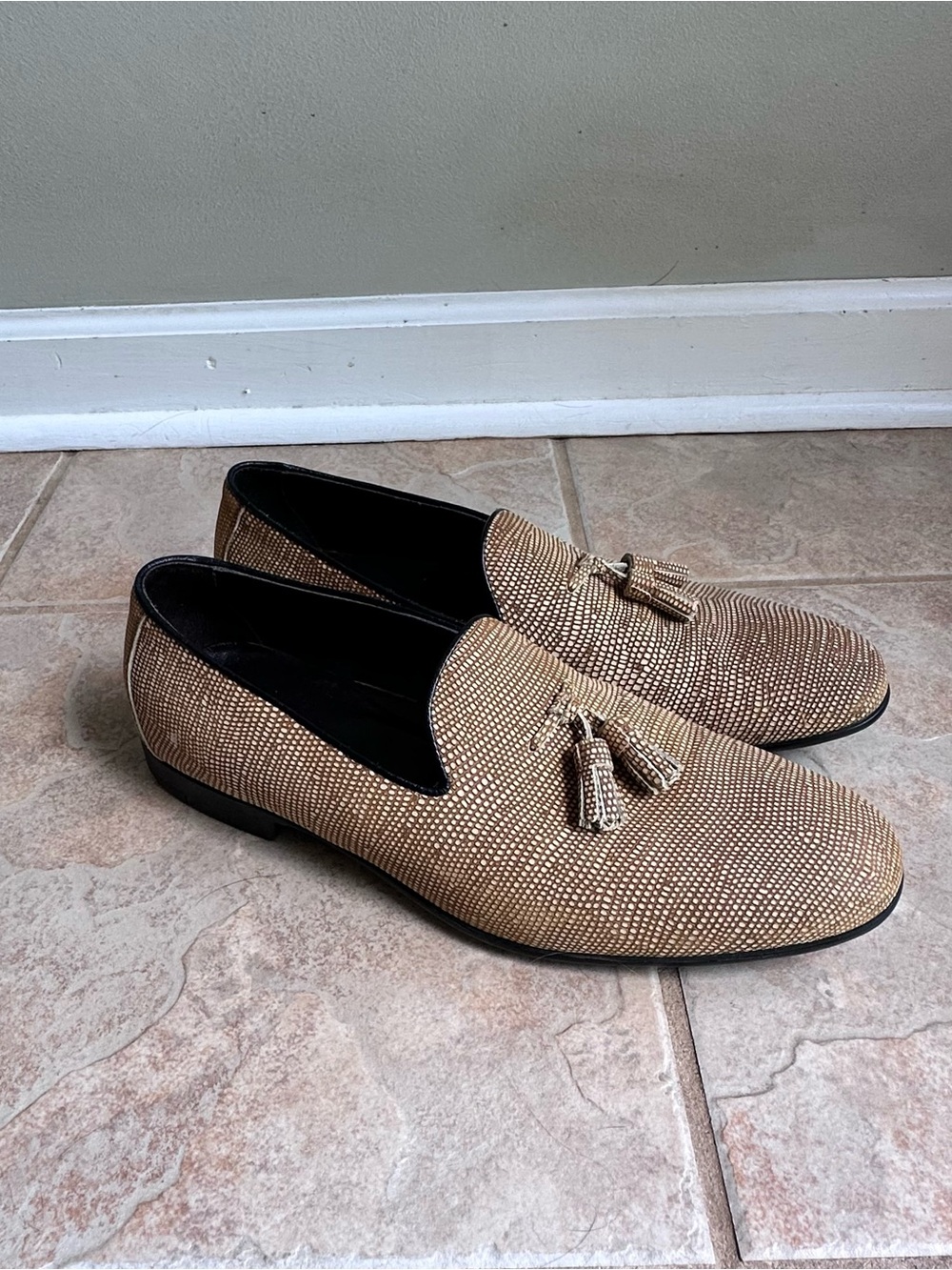 Doucal’s Tan Textured Suede Tassel Loafers Italy